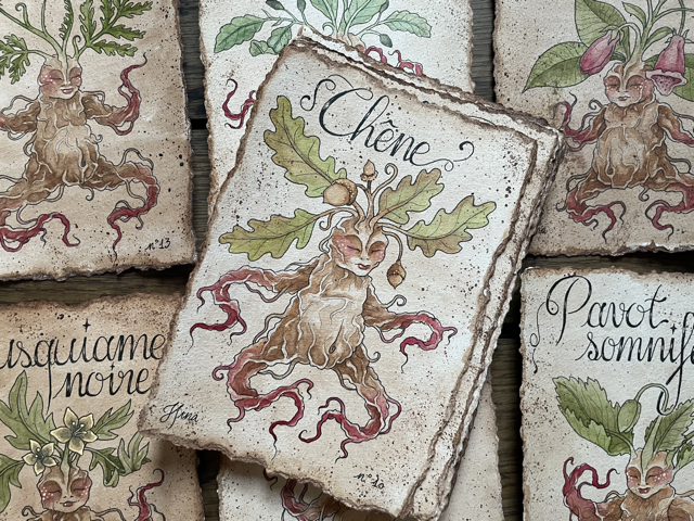 Sujet : Chêne Original unique. Peinture à l'aquarelle sur papier 300gr, extraite de la série Mandraktober 2025 d'Hina Art.